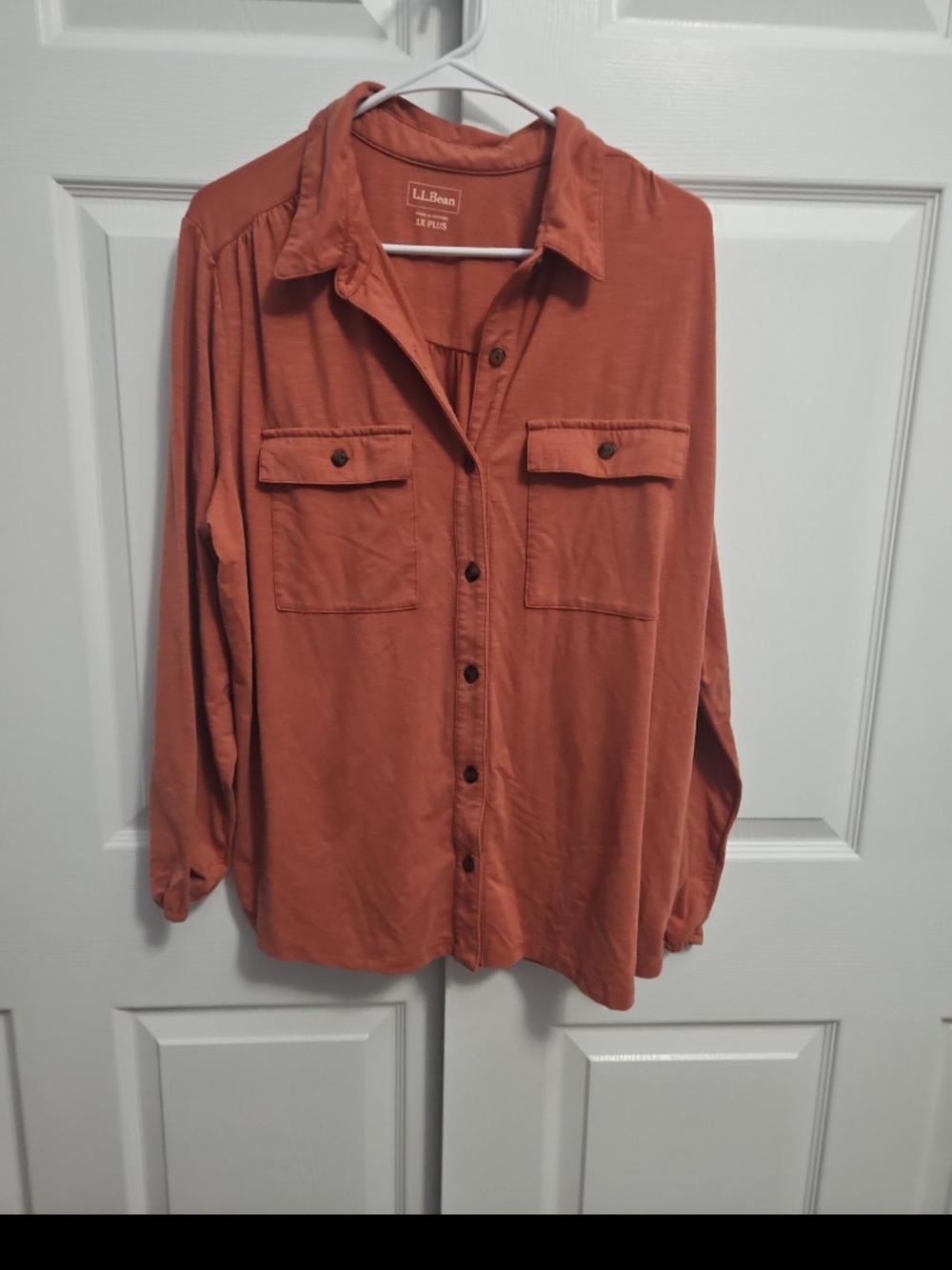 NL.L. Bean Womens Button-Down Shirt in Rust Orange